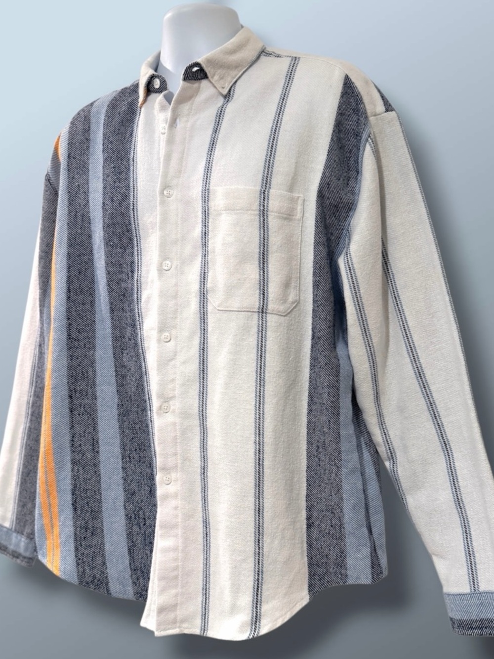 ASOS Design Shirt Mens L Striped Colorblock Cream Blue Orange Longsleeve shirt